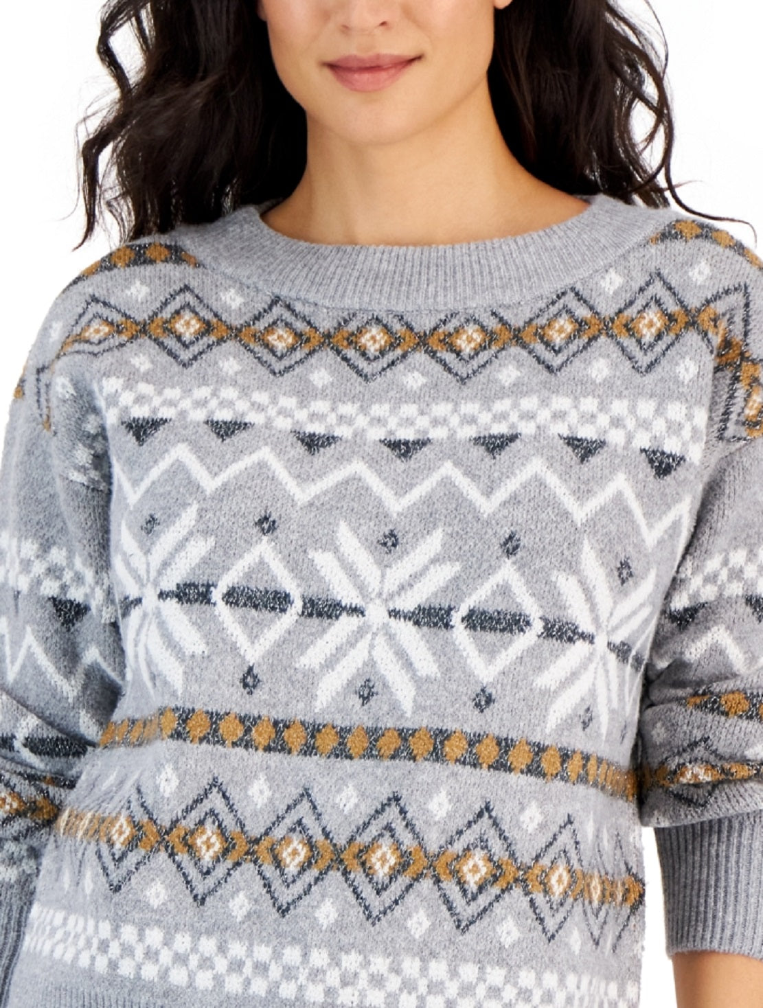 Suéter feminino Fair Isle da Style &amp; Co, cinza, tamanho grande
