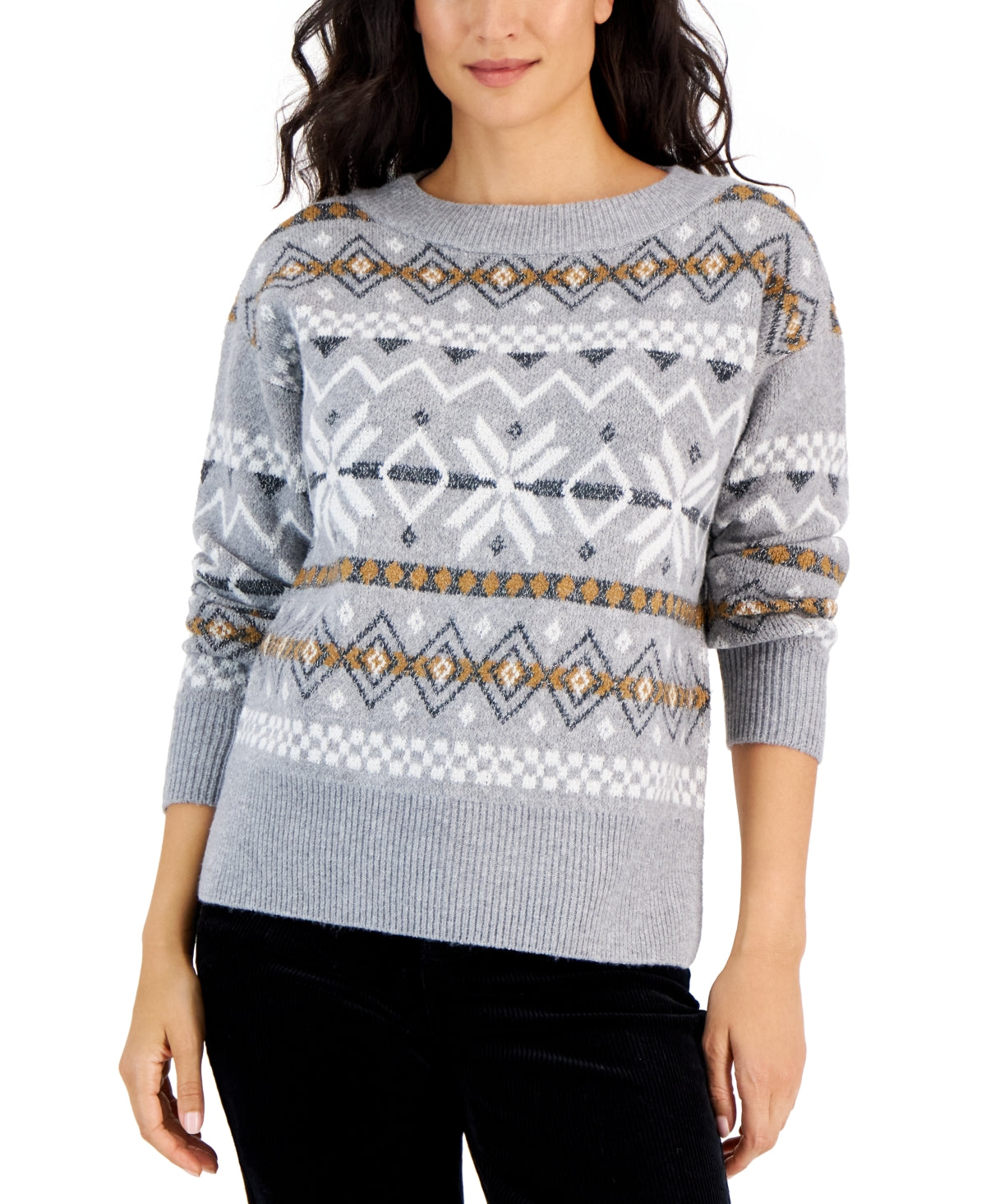 Suéter feminino Fair Isle da Style &amp; Co, cinza, tamanho grande