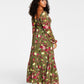 Vestido longo feminino Bar III com estampa bustiê e fenda lateral, verde, tamanho pequeno