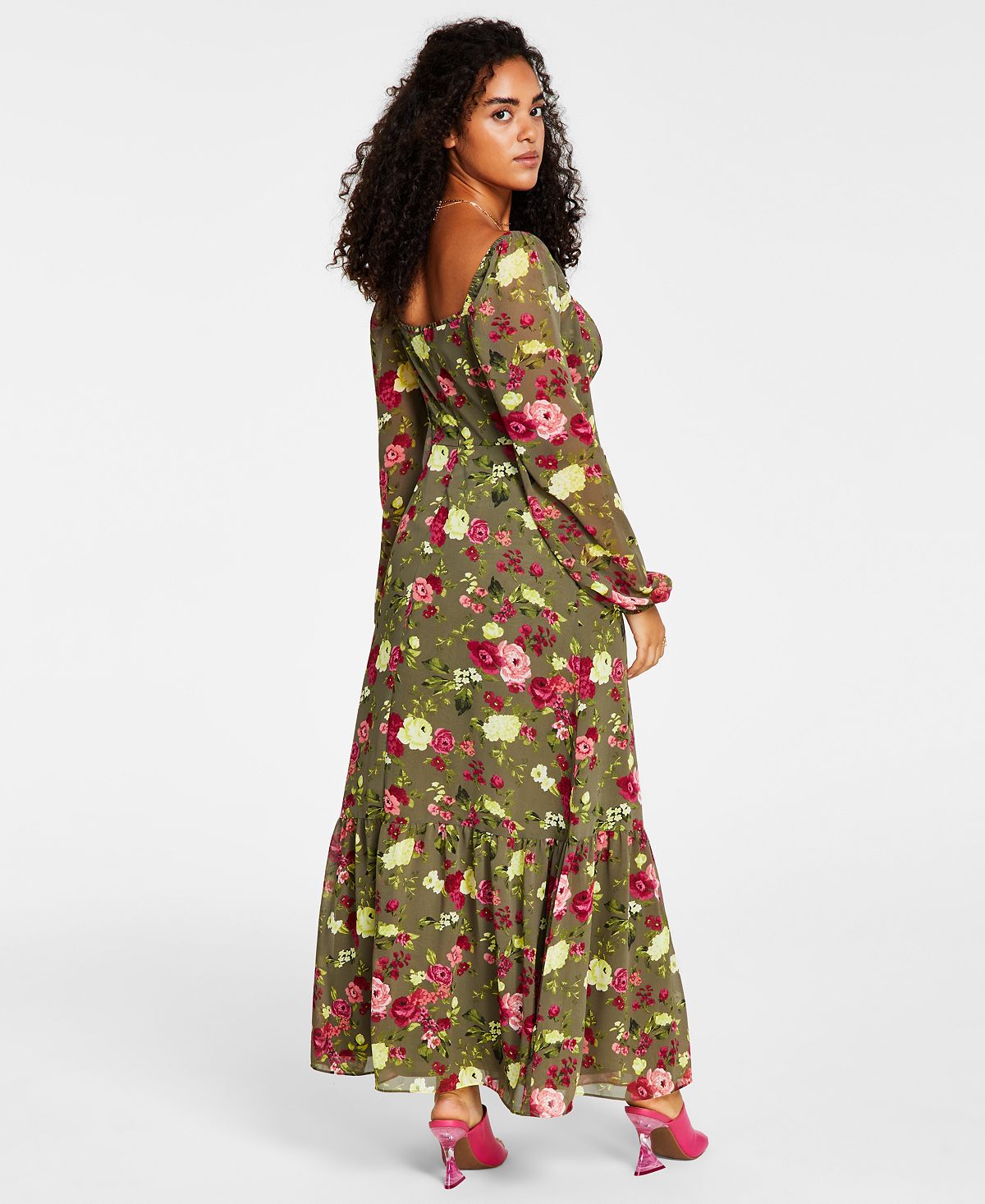 Vestido longo feminino Bar III com estampa bustiê e fenda lateral, verde, tamanho pequeno