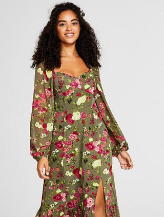 Bar III Women's Printed Bustier Side Slit Maxi Dress Green Size Small