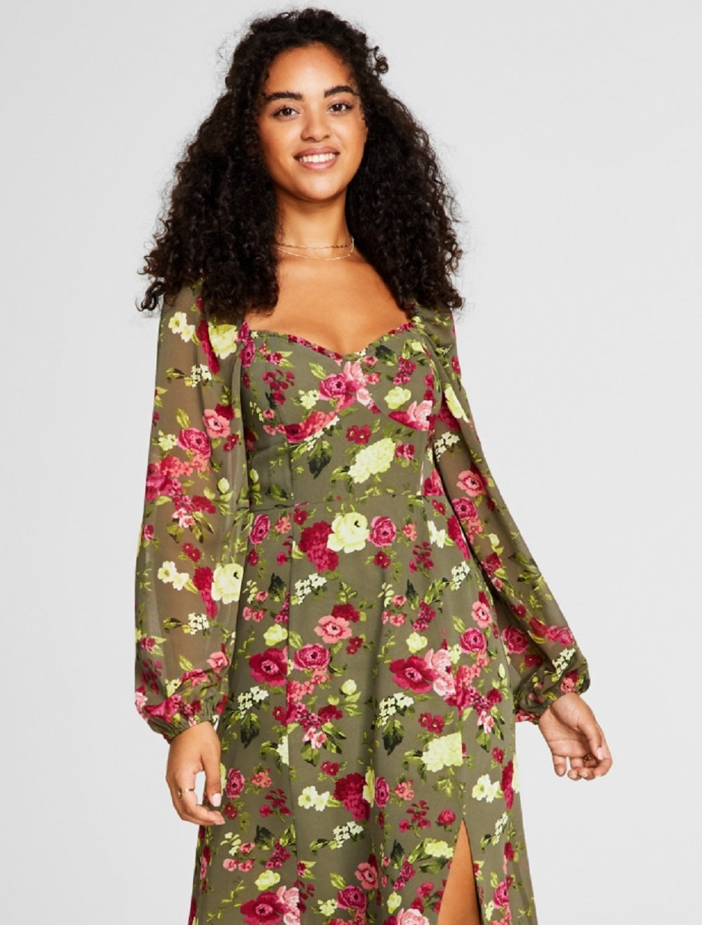 Vestido longo feminino Bar III com bustiê estampado e fenda lateral, verde, tamanho médio