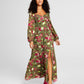 Vestido longo feminino Bar III com bustiê estampado e fenda lateral, verde, tamanho médio