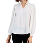 Blusa feminina Alfani com babados e gola amarrada, cor sólida, branca, tamanho médio
