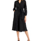 Vestido-camisa feminino Alfani com mangas e cinto em malha jacquard, preto, tamanho 4, pequeno