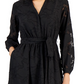 Vestido-camisa feminino Alfani com mangas e cinto em malha jacquard, preto, tamanho 4, pequeno