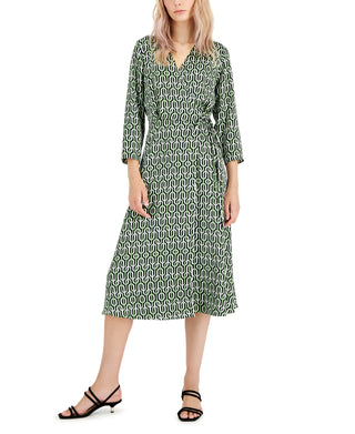 Vestido Alfani Feminino com Manga Cotovelo e Sobrepeliz de Cetim Verde Tamanho 16