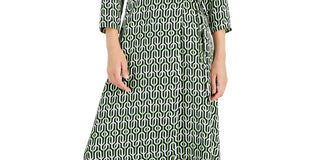 Vestido Alfani Feminino com Manga Cotovelo e Sobrepeliz de Cetim Verde Tamanho 16