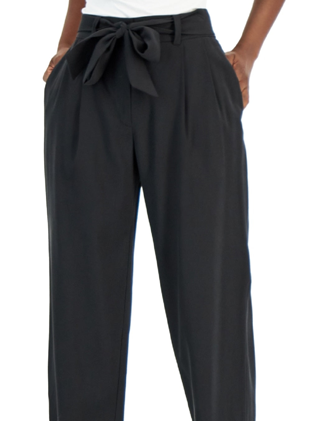 Calça Alfani Feminina com Cinto e Amarração, Preta, Tamanho 6