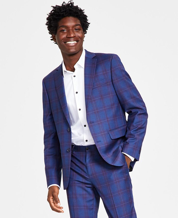 Blazer xadrez masculino Sean Slim Fit da INC International Concepts, azul, tamanho médio