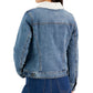 Jaqueta jeans feminina com gola sherpa estilo &amp; co, azul, tamanho médio