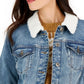 Jaqueta jeans feminina com gola sherpa estilo &amp; co, azul, tamanho médio