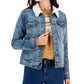 Jaqueta jeans feminina com gola sherpa estilo &amp; co, azul, tamanho médio