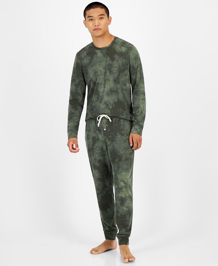 Pijama masculino de manga comprida com estampa tie-dye Sun + Stone, verde, tamanho grande