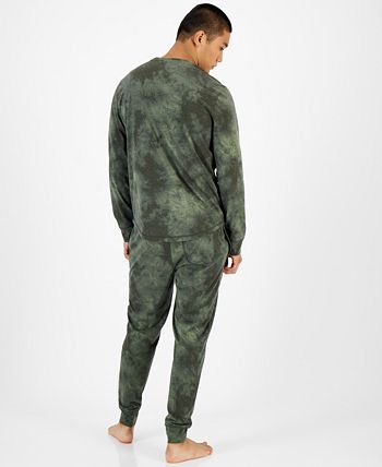 Pijama masculino de manga comprida com estampa tie-dye Sun + Stone, verde, tamanho grande