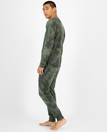 Pijama masculino de manga comprida com estampa tie-dye Sun + Stone, verde, tamanho grande