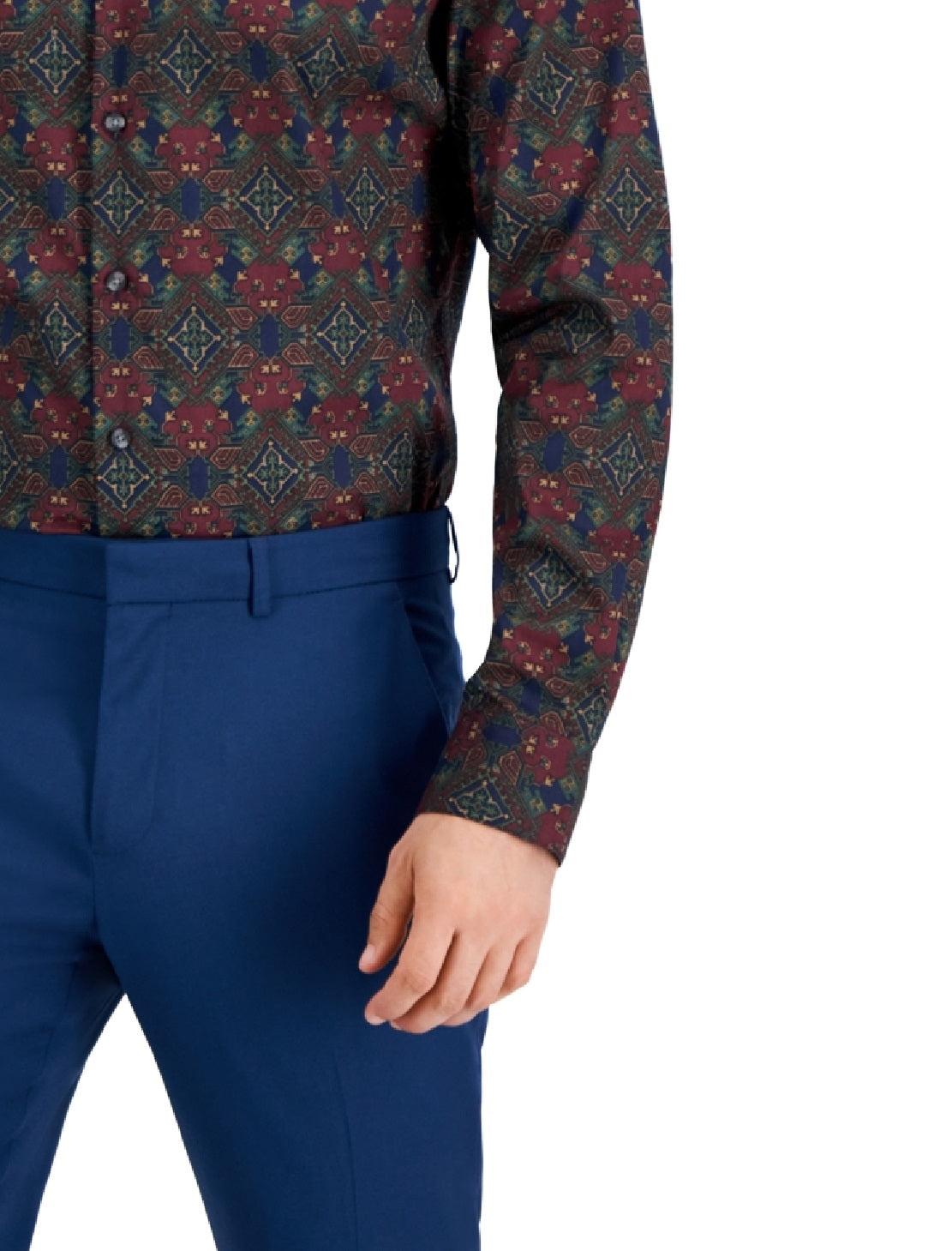 Camisa social masculina Bar III Slim Fit Performance Stretch Geo Print Azul Tamanho Médio