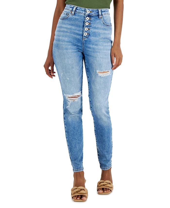 Calça jeans skinny feminina de cintura alta e destruída da INC International Concepts, azul, tamanho 0