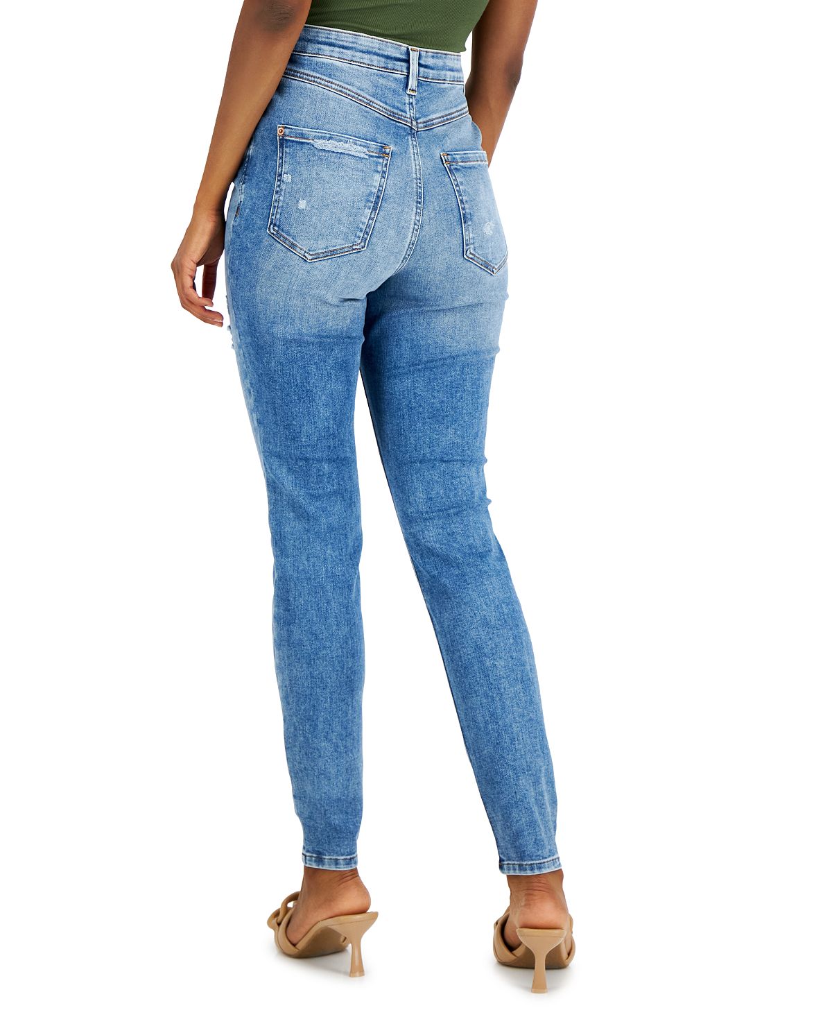 Calça jeans skinny feminina de cintura alta e destruída da INC International Concepts, azul, tamanho 4