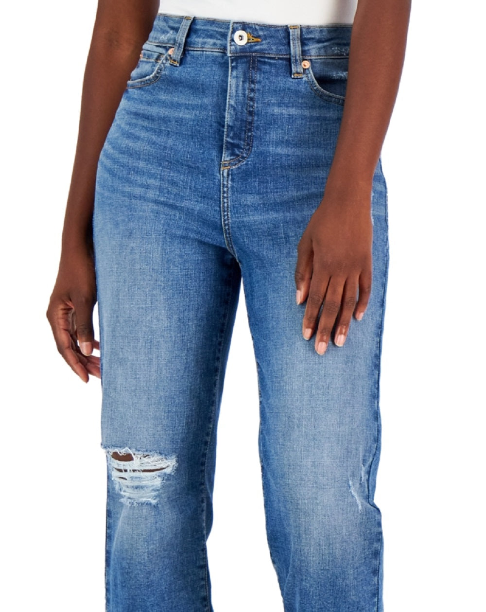 Calça jeans feminina rasgada, cintura alta, azul, tamanho 10, da INC International Concepts