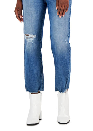 Calça jeans feminina rasgada, cintura alta, azul, tamanho 10, da INC International Concepts