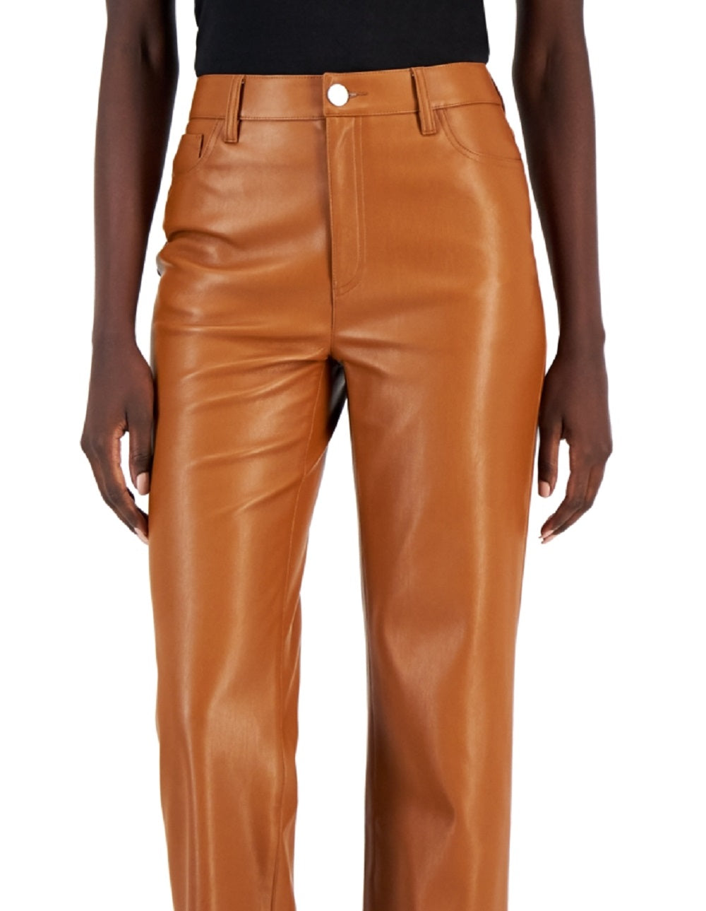 Calça feminina de couro sintético com perna reta INC International Concepts, marrom, tamanho 16