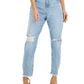 Calça jeans feminina rasgada, de cintura média, perna reta, azul, tamanho 12, da INC International Concepts