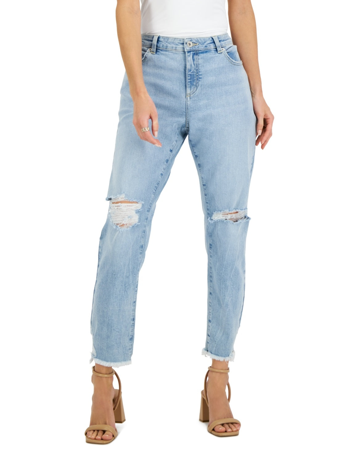 Calça jeans feminina rasgada, de cintura média, perna reta, azul, tamanho 12, da INC International Concepts