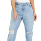 Calça jeans feminina rasgada, de cintura média, perna reta, azul, tamanho 12, da INC International Concepts