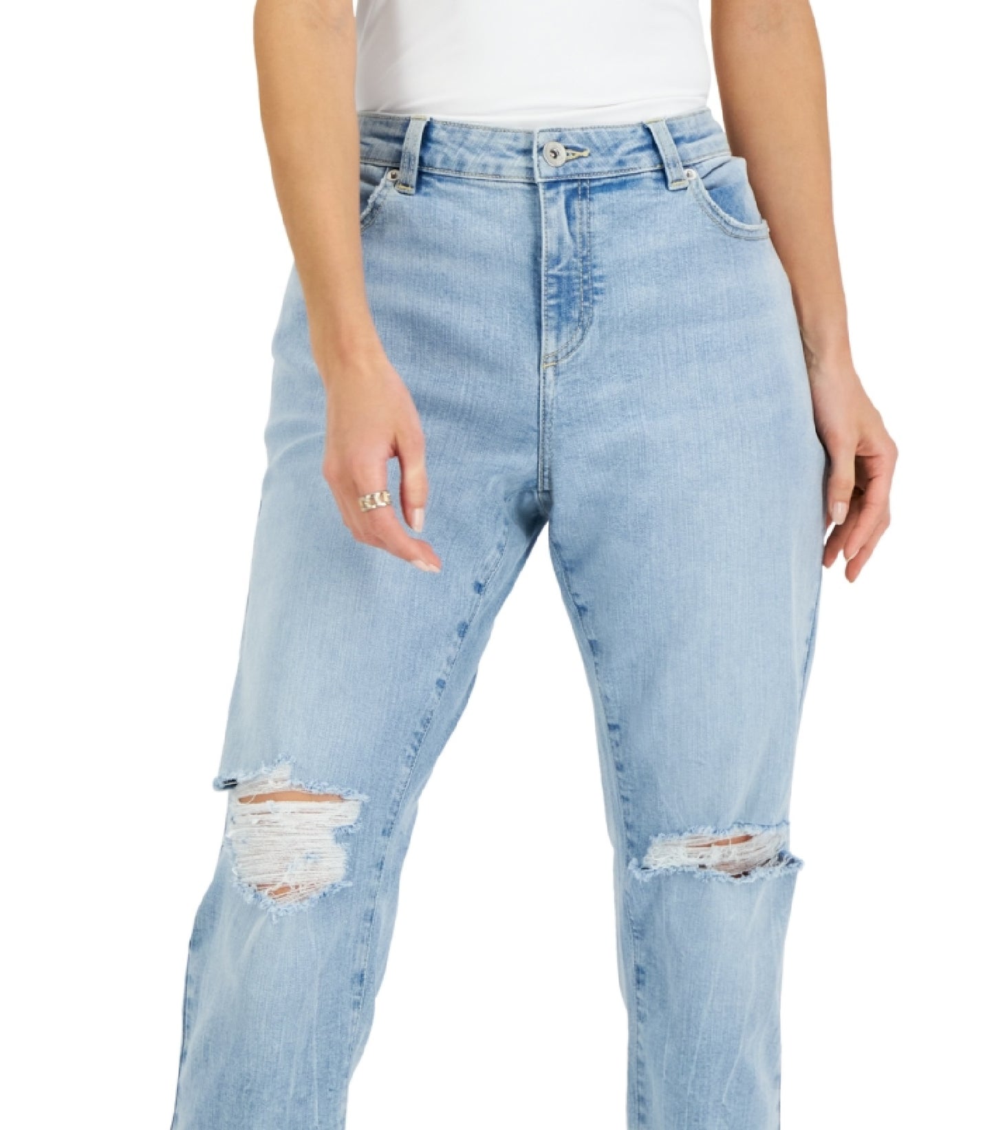 Calça jeans feminina rasgada, de cintura média, perna reta, azul, tamanho 12, da INC International Concepts