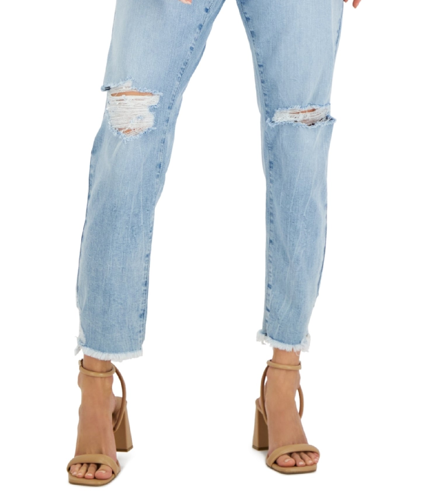 Calça jeans feminina rasgada, de cintura média, perna reta, azul, tamanho 12, da INC International Concepts