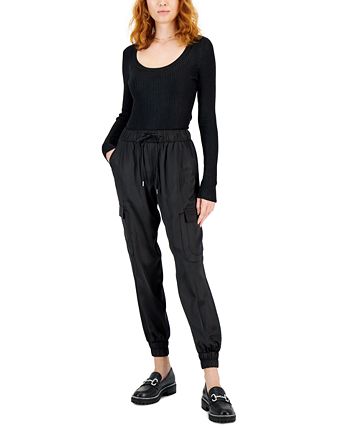 Suéter feminino com decote redondo e estampa de folha da INC International Concepts, preto, tamanho pequeno