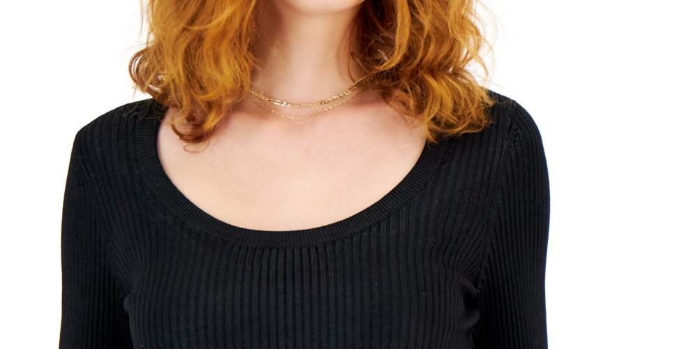 Suéter feminino com decote redondo e folha metálica da INC International Concepts, preto, tamanho XX-G