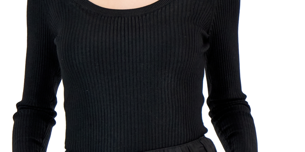 Suéter feminino com decote redondo e folha metálica da INC International Concepts, preto, tamanho XX-G