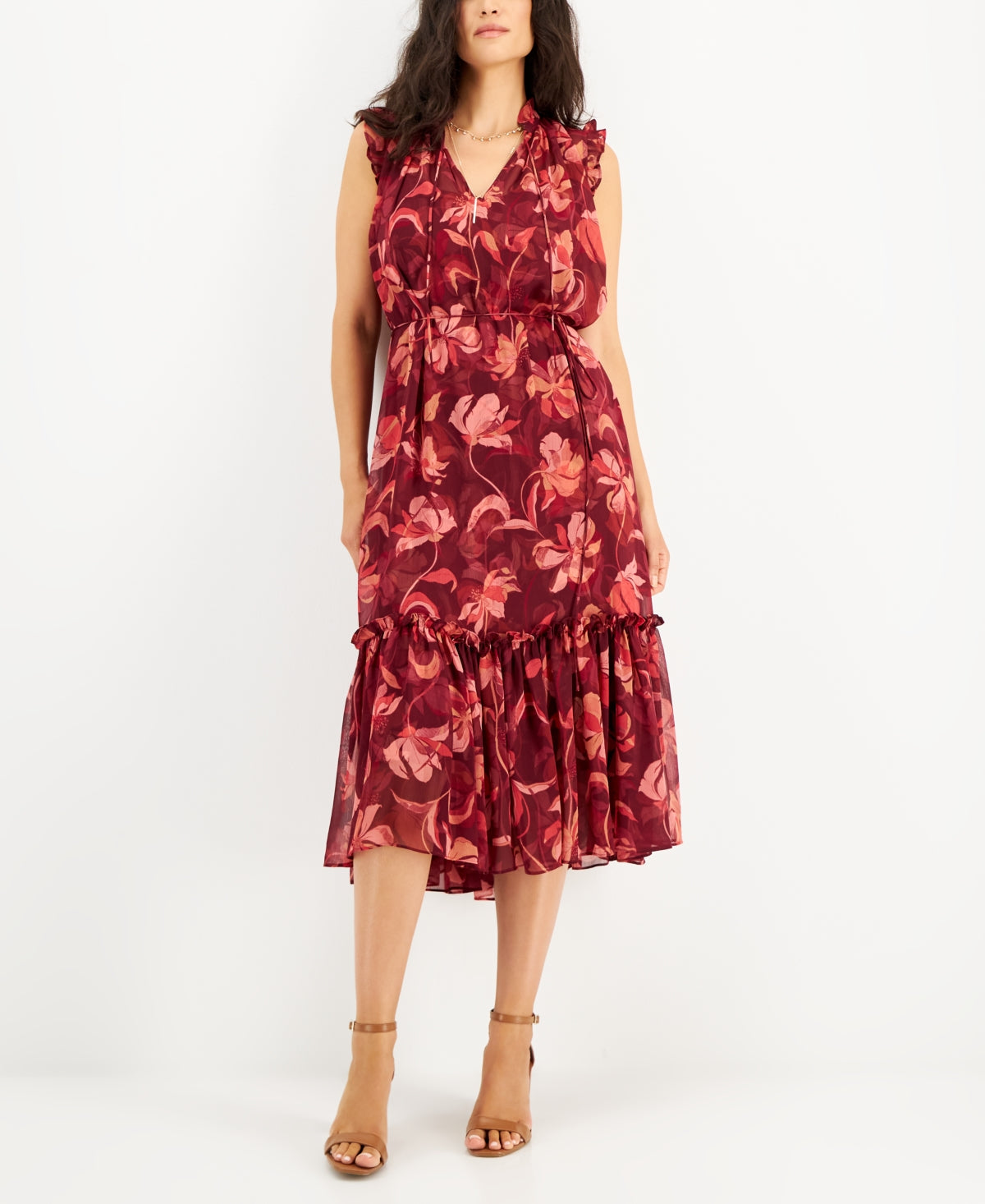 Vestido feminino com estampa floral e mangas esvoaçantes INC International Concepts, rosa, tamanho médio