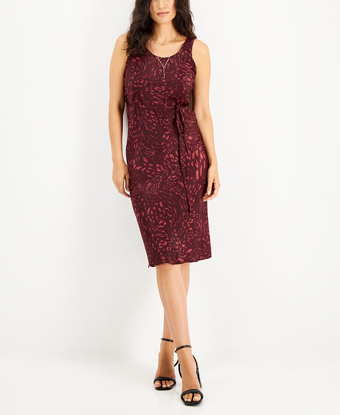 Vestido midi de cetim estampado feminino INC International Concepts, tamanho médio, vermelho