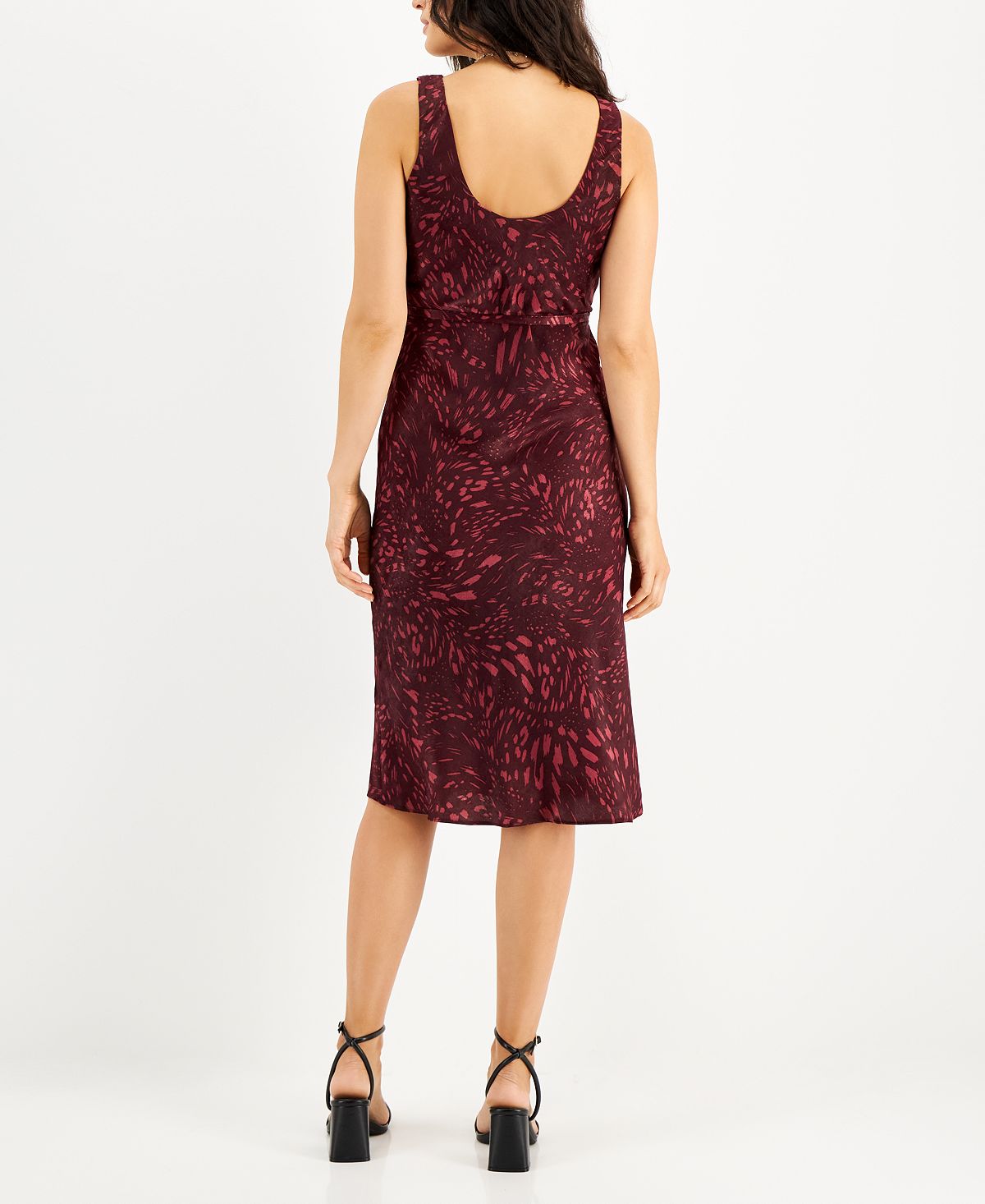 Vestido midi de cetim estampado feminino INC International Concepts, tamanho médio, vermelho