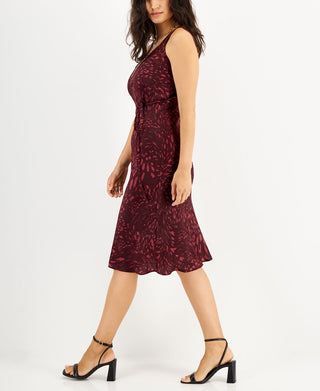 Vestido midi de cetim estampado feminino INC International Concepts, tamanho médio, vermelho