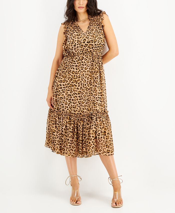 Vestido feminino com estampa de chita e mangas esvoaçantes INC International Concepts, marrom, tamanho médio