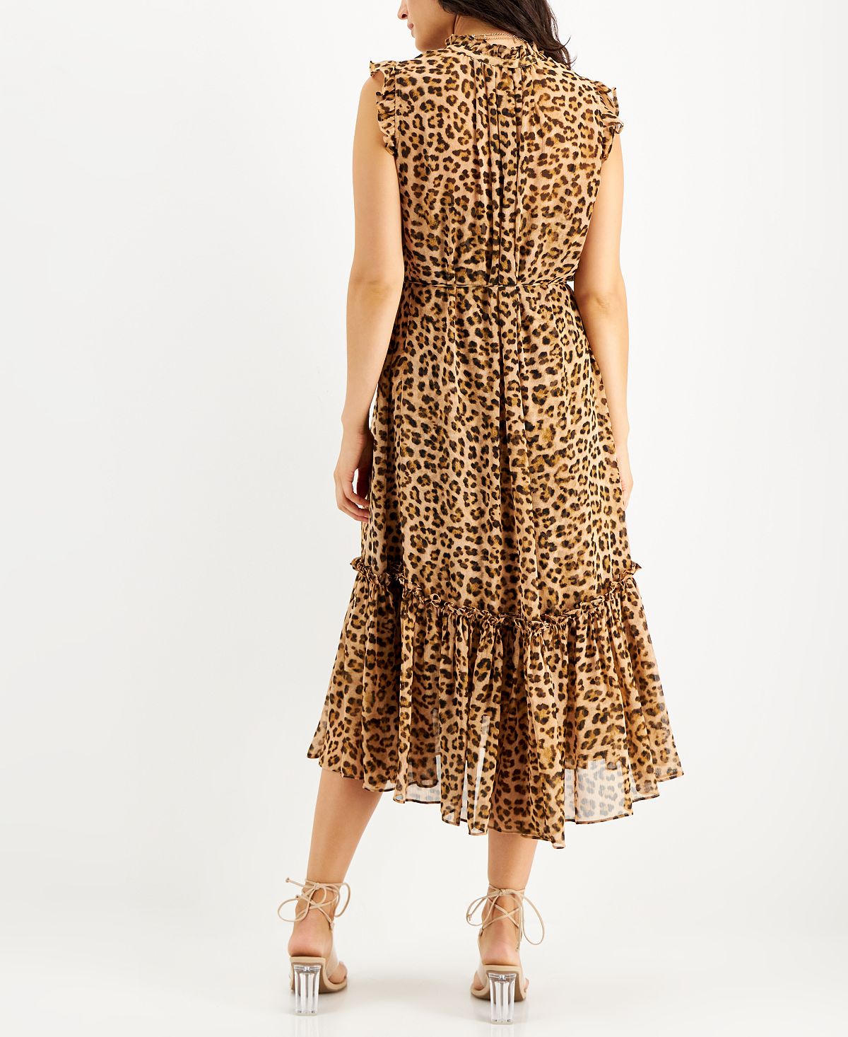 Vestido feminino com estampa de chita e mangas esvoaçantes INC International Concepts, marrom, tamanho médio