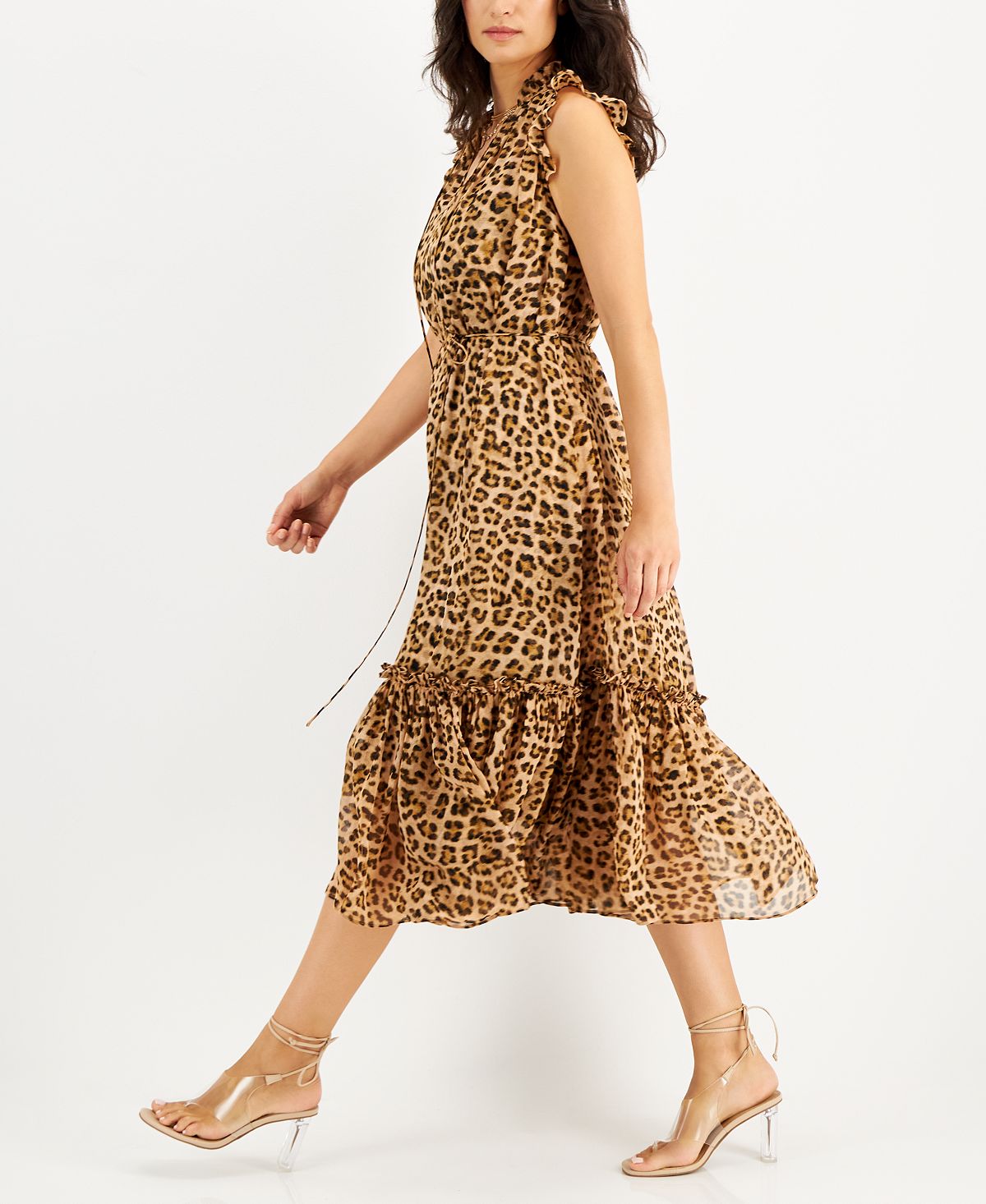 Vestido feminino com estampa de chita e mangas esvoaçantes INC International Concepts, marrom, tamanho XX-G