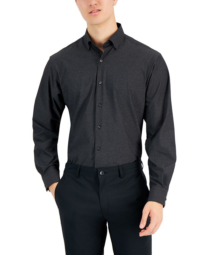 Camisa social masculina Alfani Regular Fit Travel Ready, preta, tamanho 16x34x35