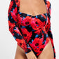 Body feminino Bar III com estampa floral e decote quadrado em veludo, tamanho pequeno, vermelho