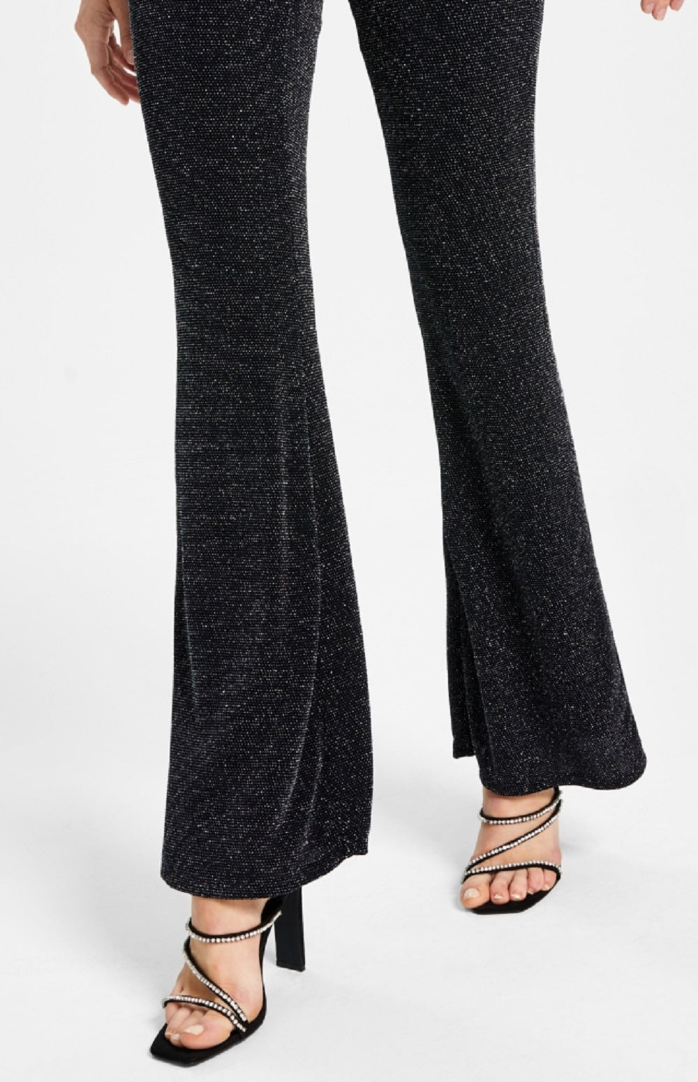 Calça feminina Bar III Caviar Sparkle Flare com perna alargada, preta, tamanho pequeno