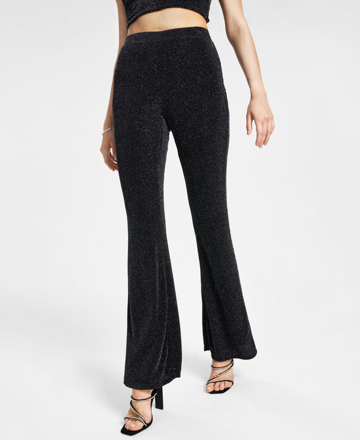 Calça feminina Bar III Caviar Sparkle Flare com perna alargada, preta, tamanho pequeno