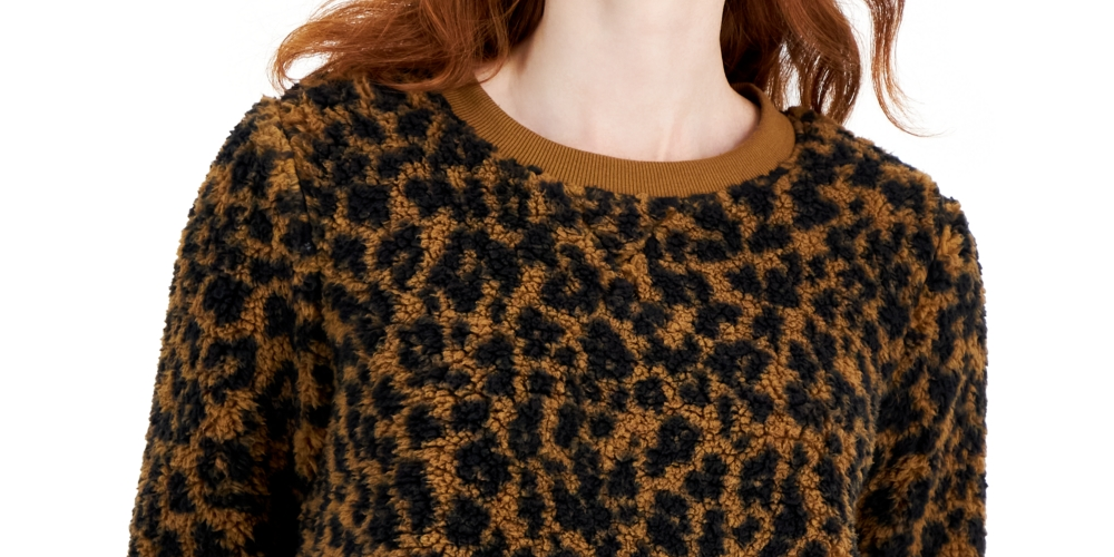 Túnica feminina de lã com gola redonda estampada estilo &amp; co, marrom, tamanho médio