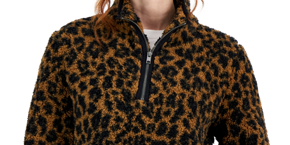 Suéter feminino estampado Sherpa com zíper de um quarto, tamanho pequeno, marrom, tamanho extragrande, da Style &amp; Co