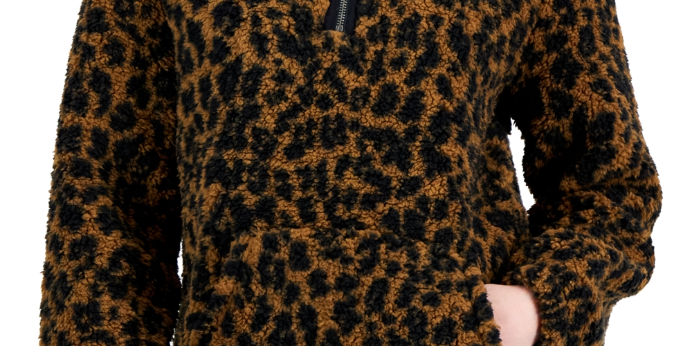 Suéter feminino estampado Sherpa com zíper de um quarto, tamanho pequeno, marrom, tamanho extragrande, da Style &amp; Co