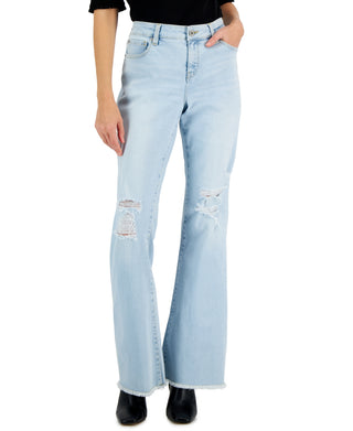 Calça jeans feminina flare de cintura média destruída da INC International Concepts, azul, tamanho 10