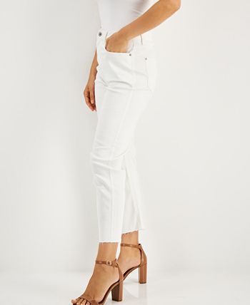 Calça jeans feminina de cintura alta com bainha crua da INC International Concepts, branca, tamanho 4